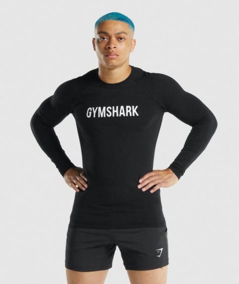 Men's Gymshark Apollo Long Sleeve T-Shirts Black | CA D1605N